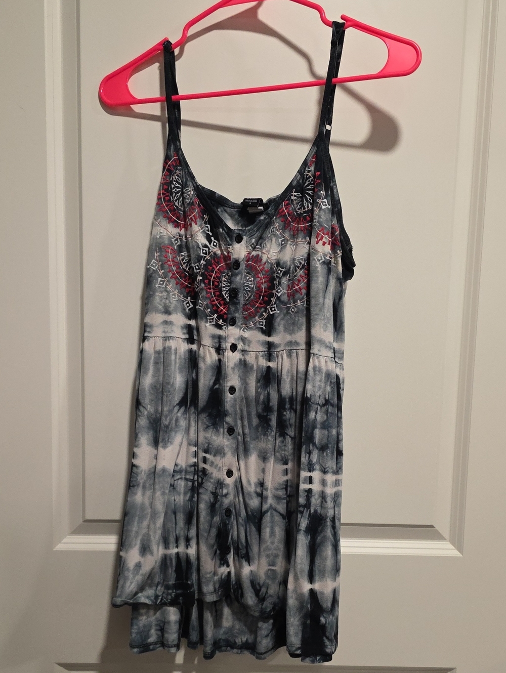 torrid Black White Tie-Dye Tank Dress with Red Embroidery